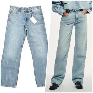 Zara | Women | Wide Leg Mid Rise Full Length Distressed Denim Jeans | Sz 12